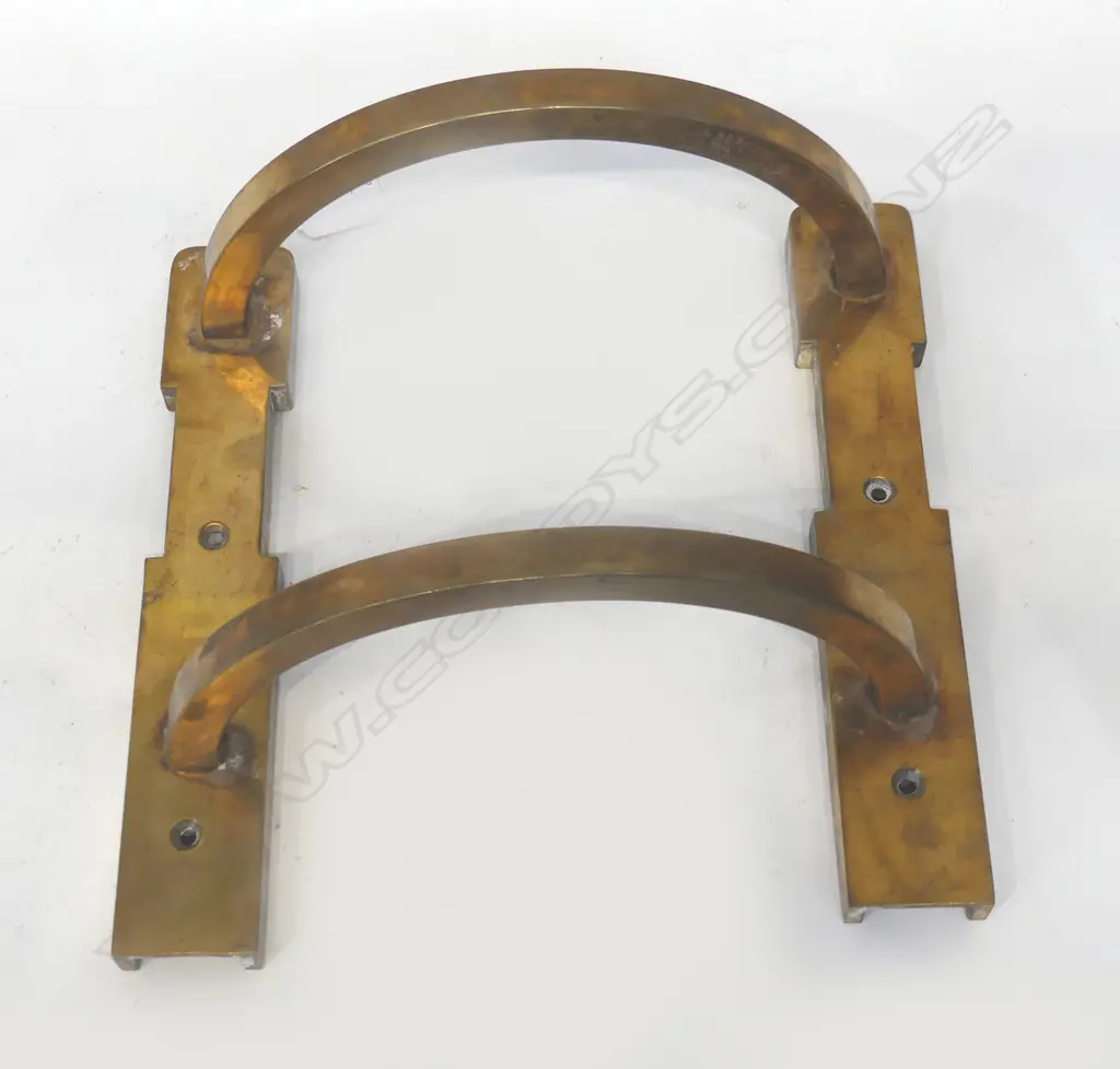 LARGE HEAVY ART DECO BRASS DOOR PULL HANDLE WITH ADJUSTABLE ARCHES, L.260mm Image 1++