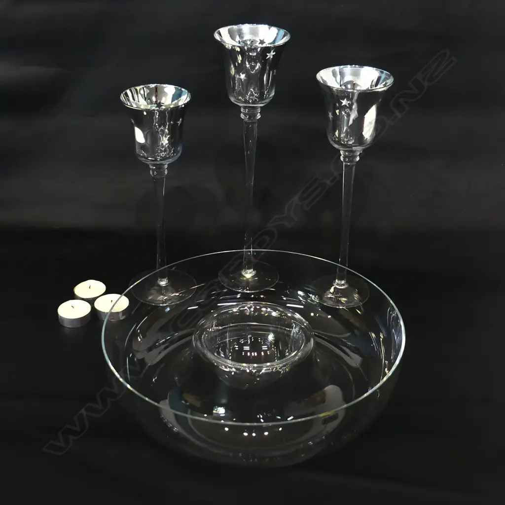 GLASS CANDLE HOLDERS BOXED & GLASS DIP BOWL ( ANN-MARIE) Image 1++