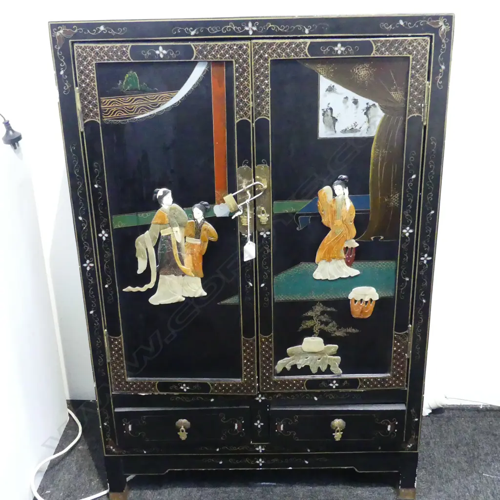 BLACK LACQUER ORIENTAL CABINET 660x320x1020mm Image 1++