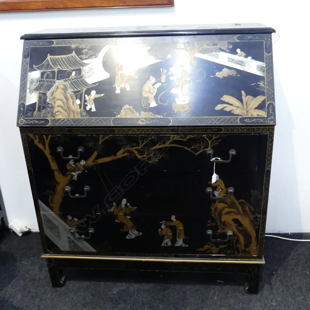 BLACK CHINOISERIE FOLD DOWN DESK 940x430x1075mm Image 1++