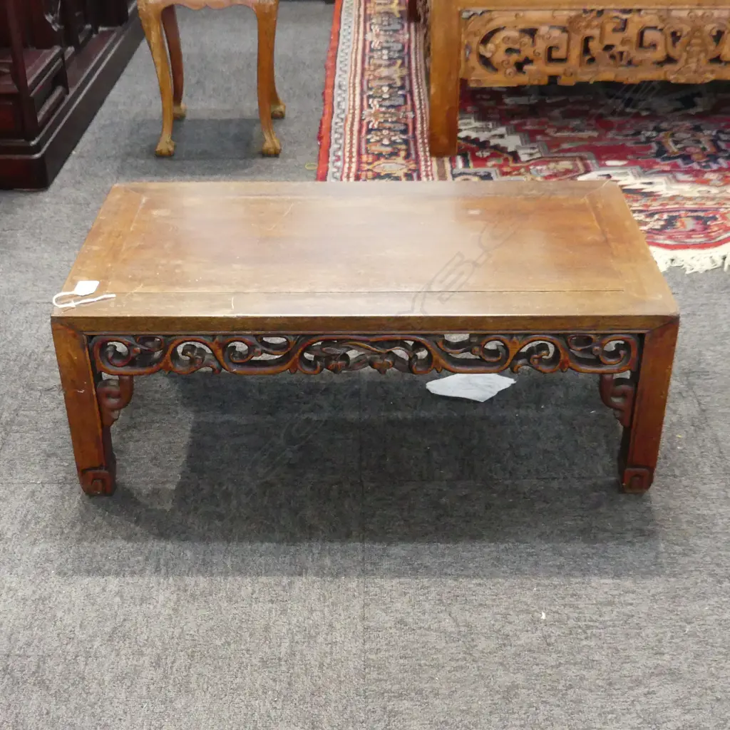 ANTIQUE CHINESE CARVED HARDWOOD LOW TABLE 750 x 400 x 280mm Image 1++