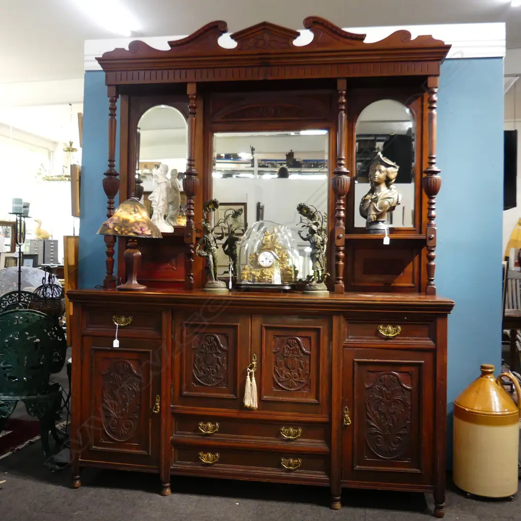 VICTORIAN MAHOGANY SIDEBOARD - MIRROR BACK 1835x570mm Image 1++