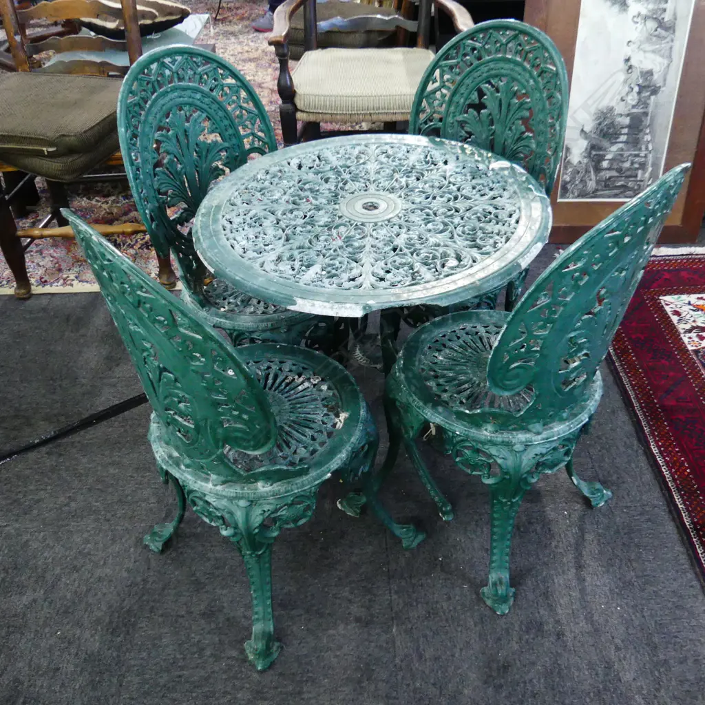 5 PCE GREEN PAINTED ENDERSLEA OUTDOOR PATIO SET Image 1++