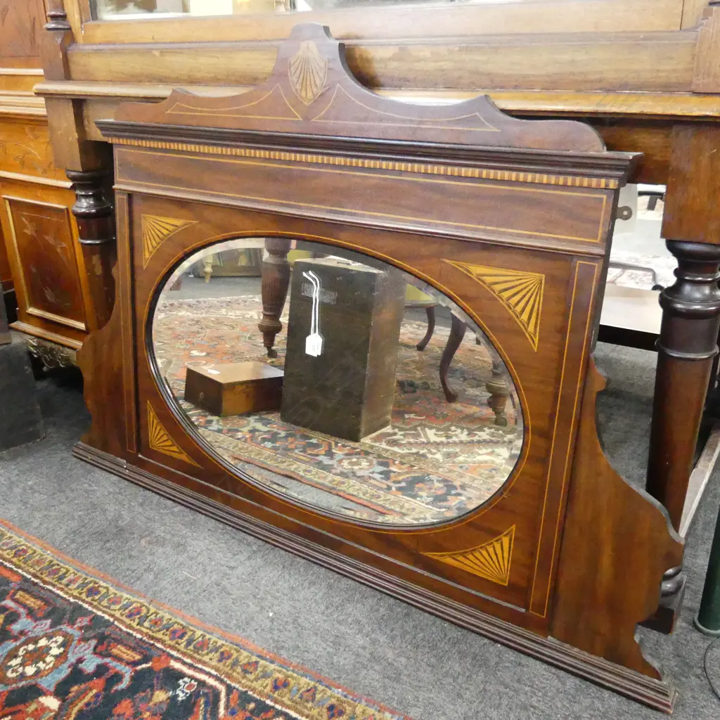 EARLY 20thC SHERATON REVIVAL INLAID MAHOGANY MANTEL MIRROR 925x1355mm Image 1++