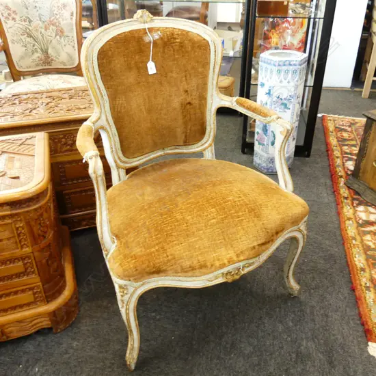 VINTAGE FRENCH ARMCHAIR - BROWN VELVET