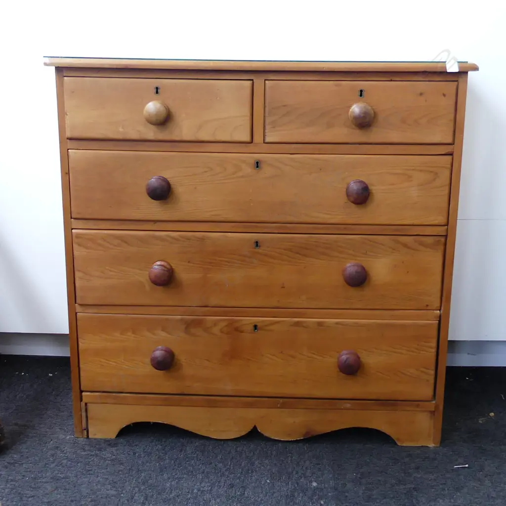 COLONIAL KAURI CHEST 5 DRAWER CHEST BUN KNOBS 1050 x 430 x 985mm some faults Image 1++