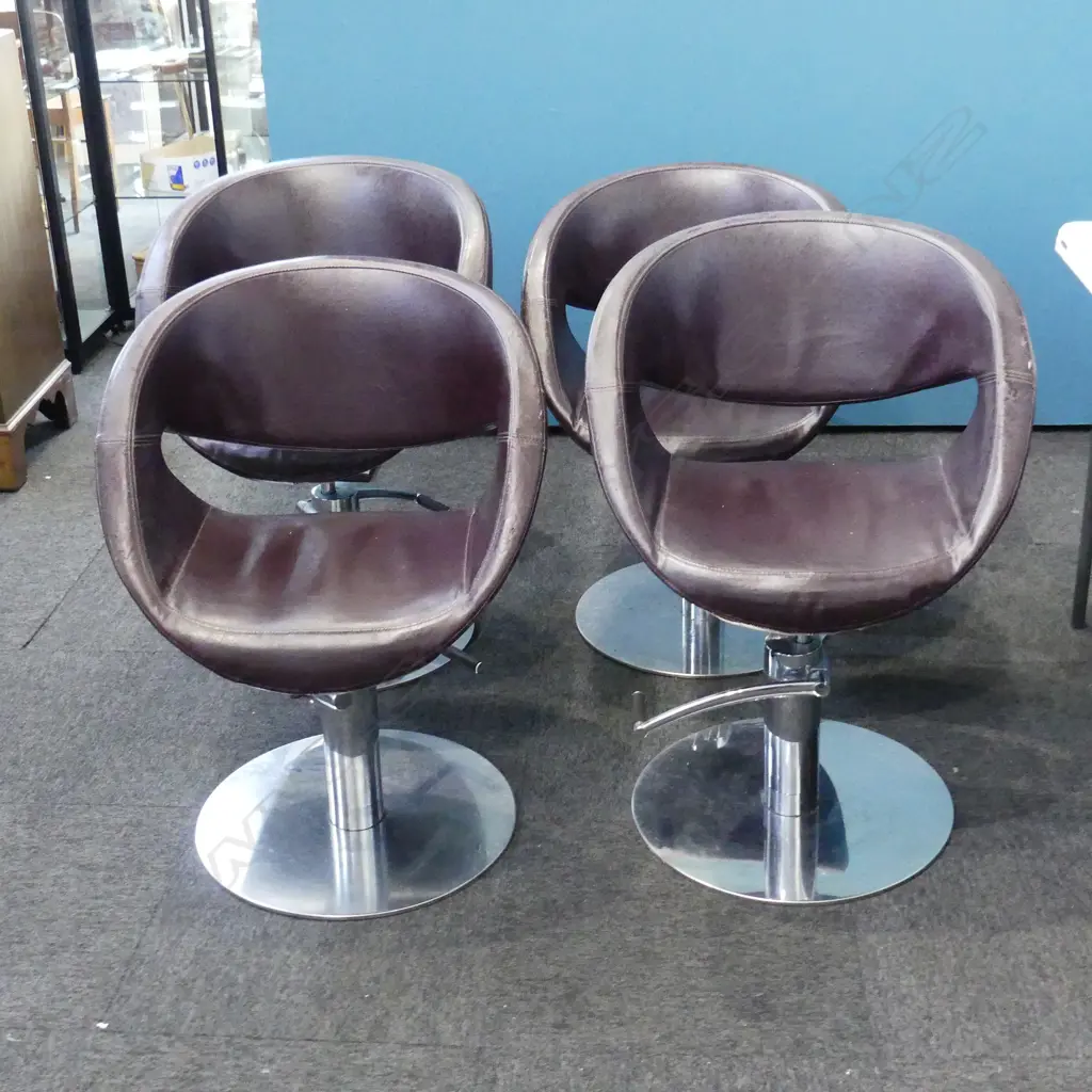 4 HYDRAULIC LIFT CLUB CHAIR - BURGANDY VINYL SOME WEAR Image 1++