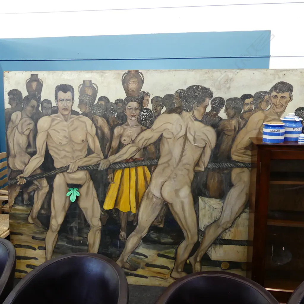LG CLASSICAL ARTWORK, NUDE MEN PULLING ROPE, OIL ON BOARD 1900x2600mm Image 1++