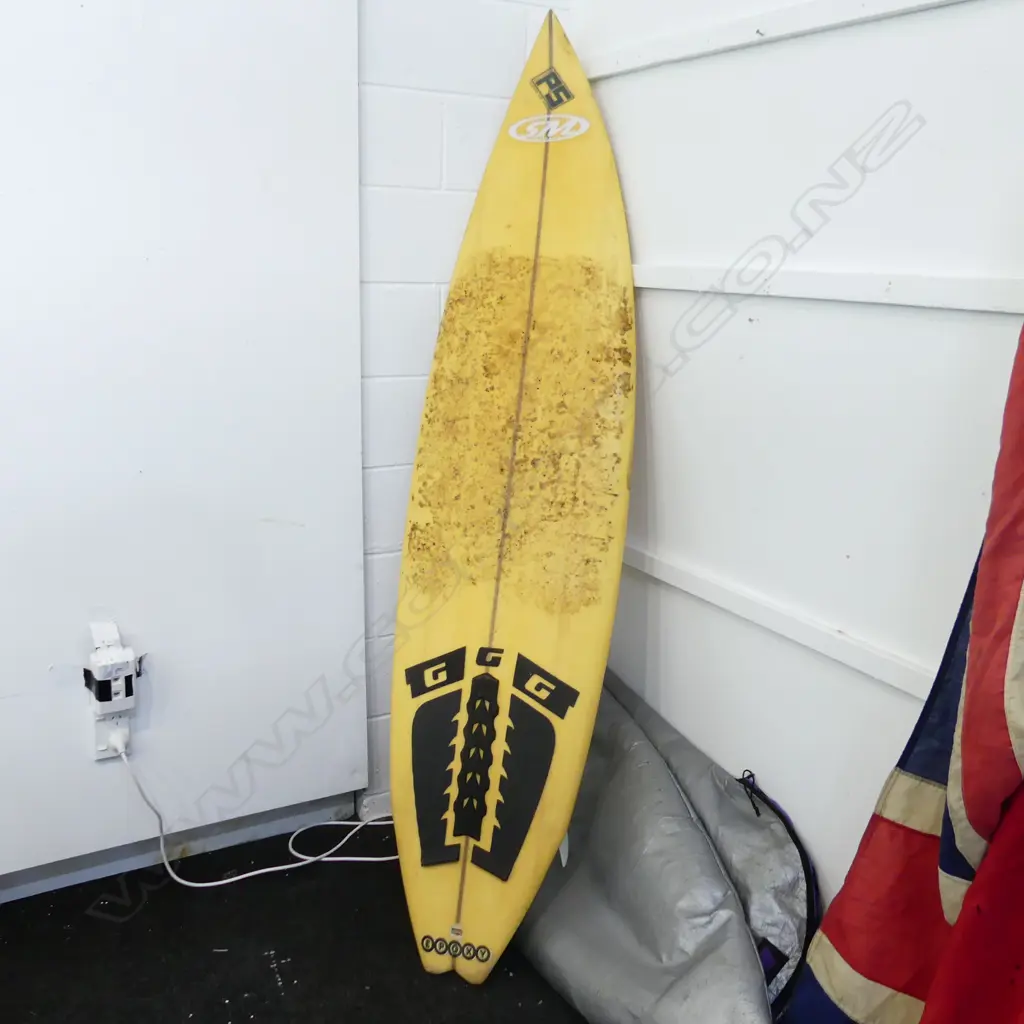 PAUL SHANKS TRI FIN SURF BOARD AND COVER L 2000 MM MINOR DAMAGE Image 1++