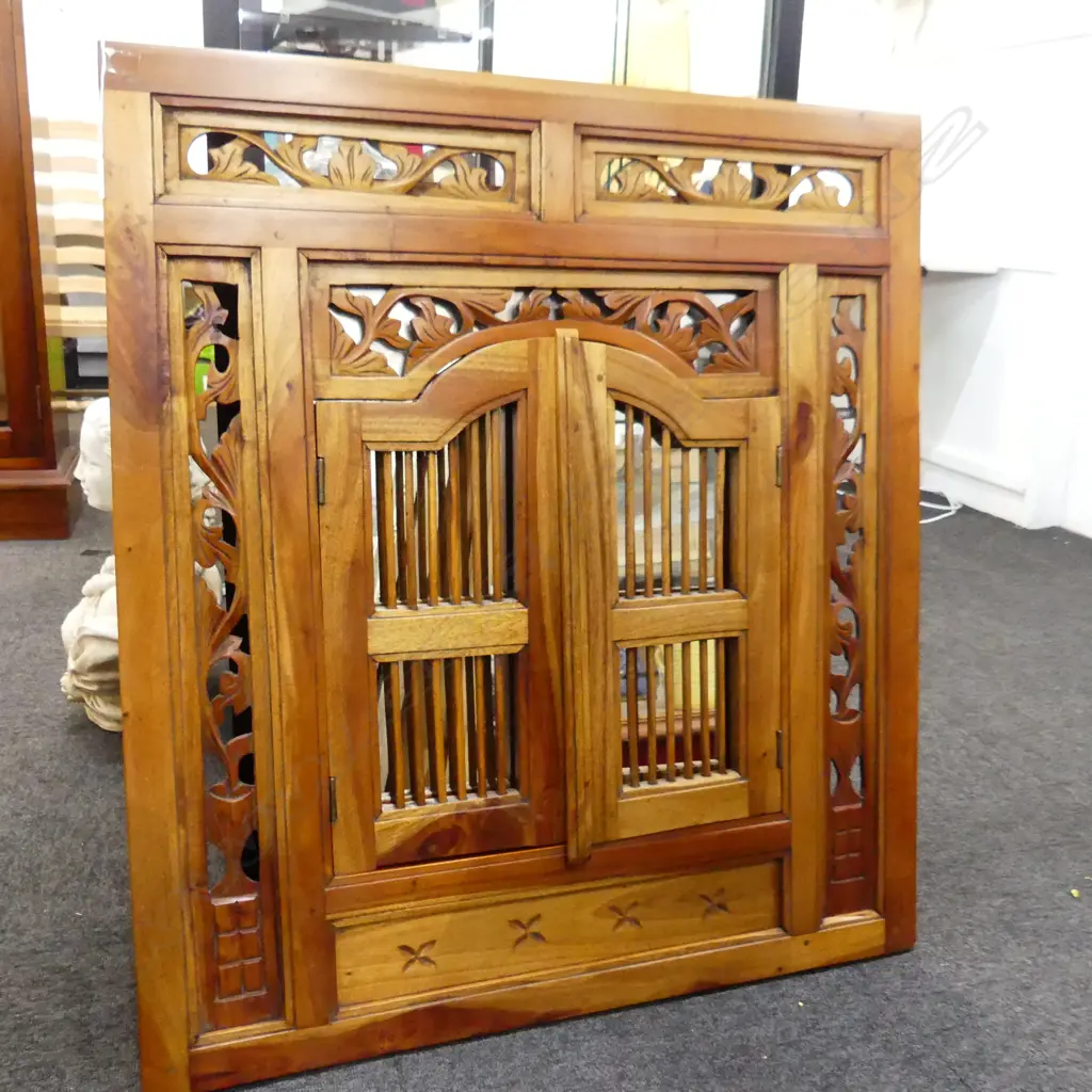 ORIENTAL WOODEN SHUTTERED MIRROR 900x800mm Image 1++