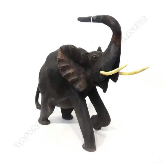 LARGE CARVED WOODEN ELEPHANT H 490 MM