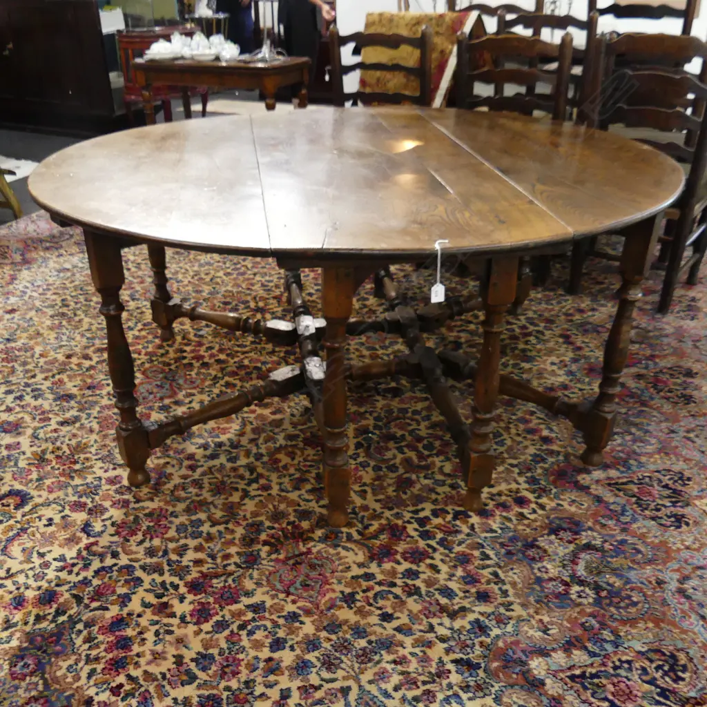 LATE 19thC ELM GATELEG DINING TABLE 1520x620x710mm... Image 1++