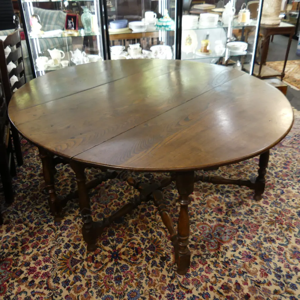 LATE 19thC ELM GATELEG DINING TABLE 1520x620x710mm... Image 1++