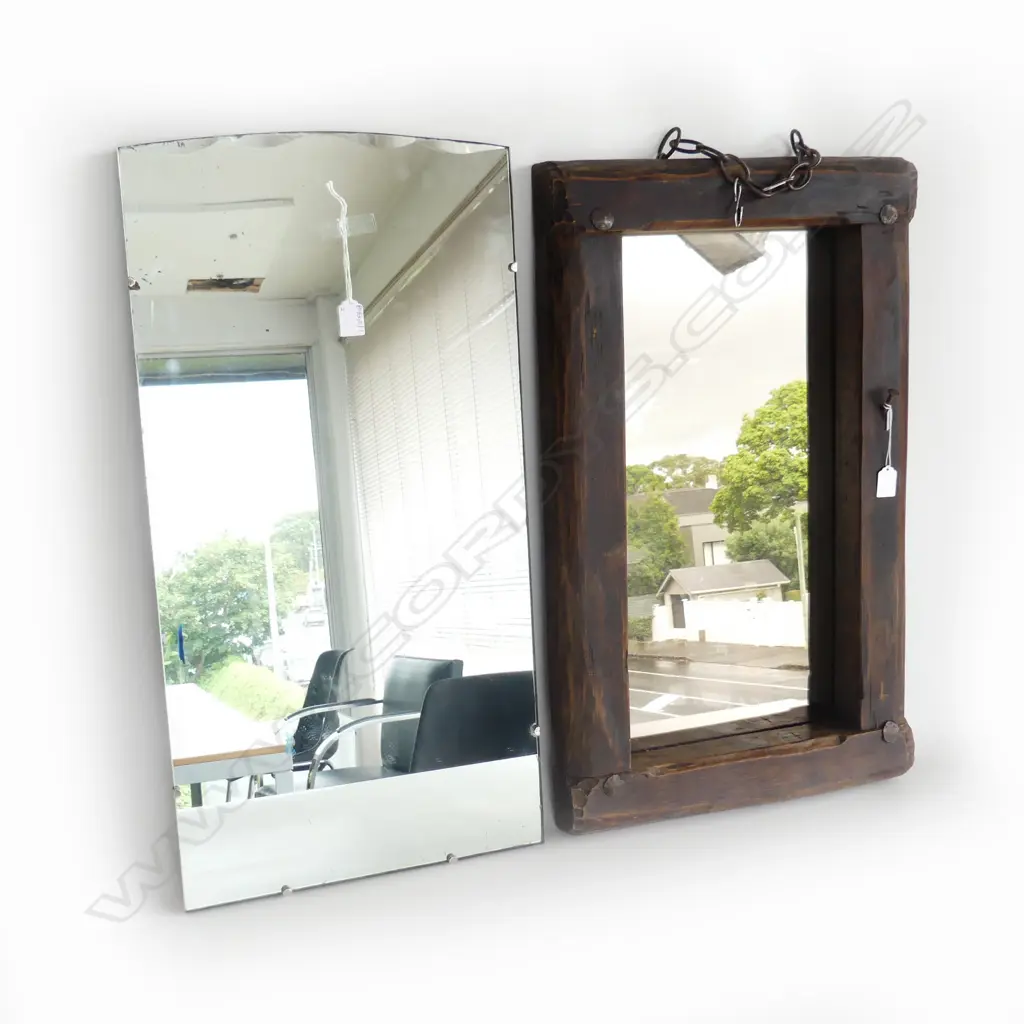 2 MIRRORS; BEVELLED & CHUNKY WOODEN FRAME 730x450mm Image 1++