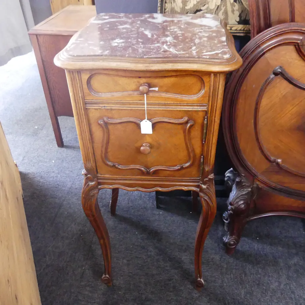 FRENCH BEDSIDE CABINET - MARBLE TOP 380x380x830mm Image 1++