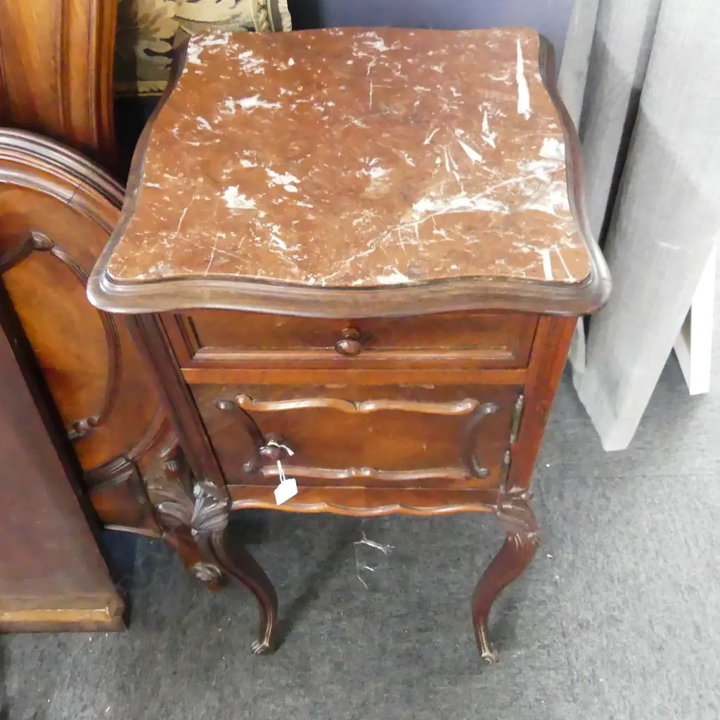 FRENCH BEDSIDE CABINET - MARBLE TOP 380x380x870mm Image 1++