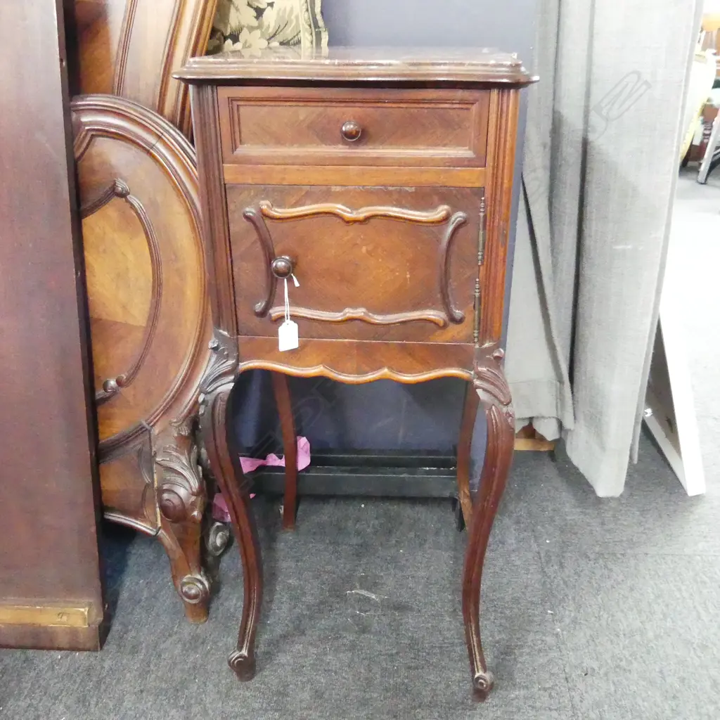 FRENCH BEDSIDE CABINET - MARBLE TOP 380x380x870mm Image 1++