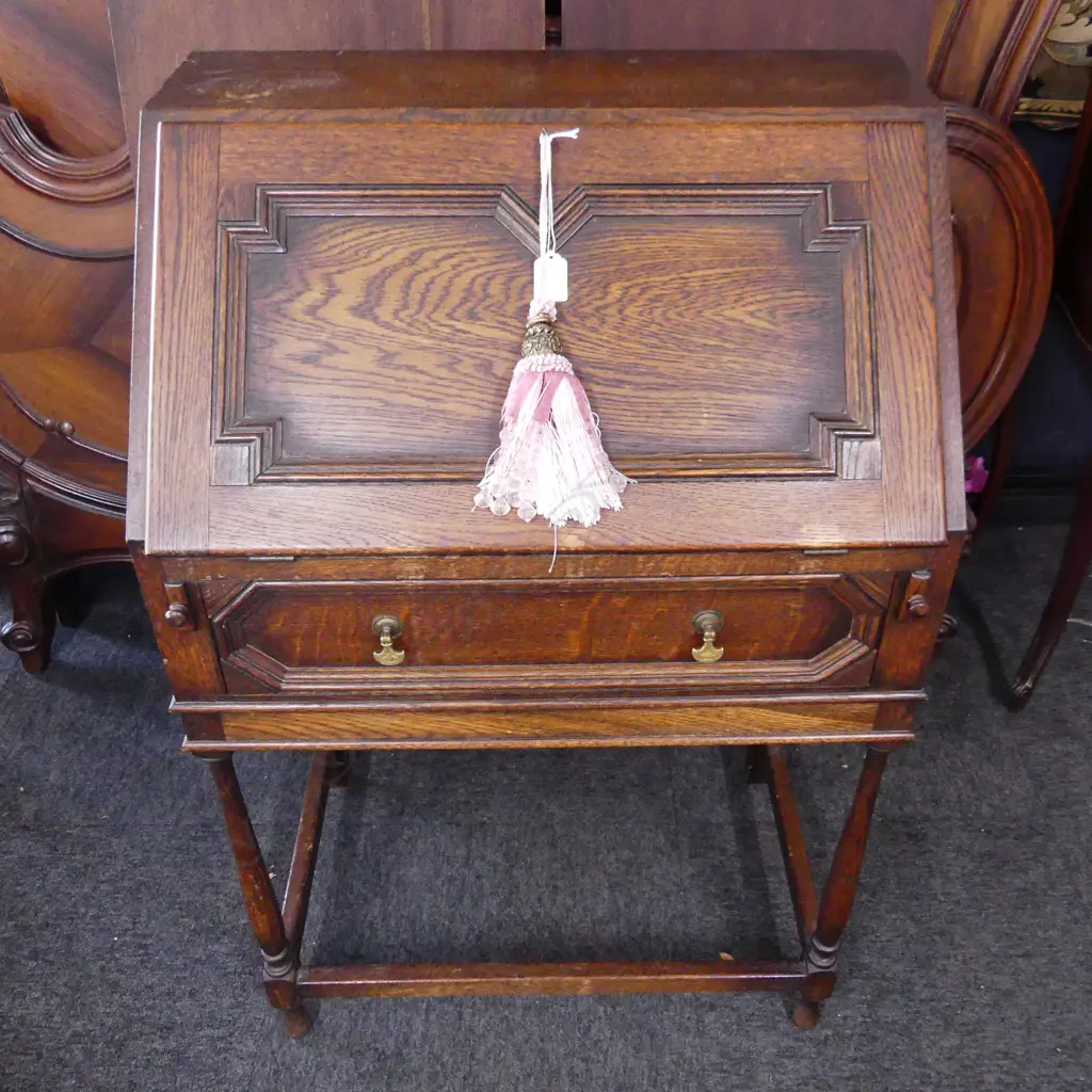 EARLY 20thC JACOBEAN STYLE DROP FRONT DESK W.610mm Image 1++