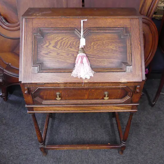 EARLY 20thC JACOBEAN STYLE DROP FRONT DESK W.610mm