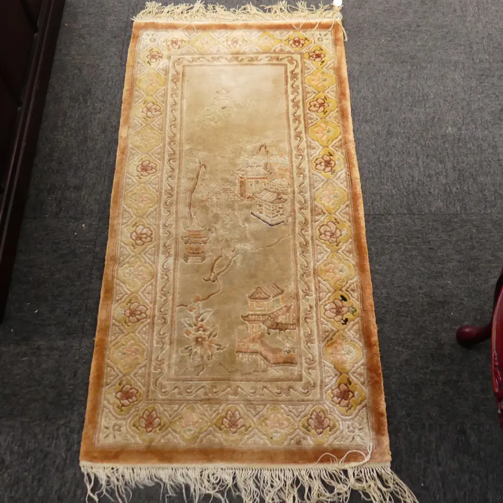 SMALL CHINESE HAND NOTTED RUG SCENIC PAT L1M 25MM Image 1++