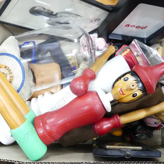 BOX LOT PUPPETS, DOME, ART ETC