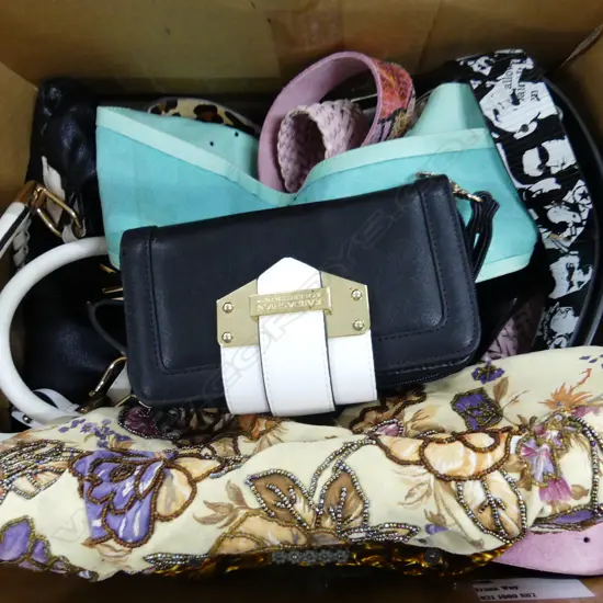BOX OF LADIES FASHION HANDBAGS & BELTS