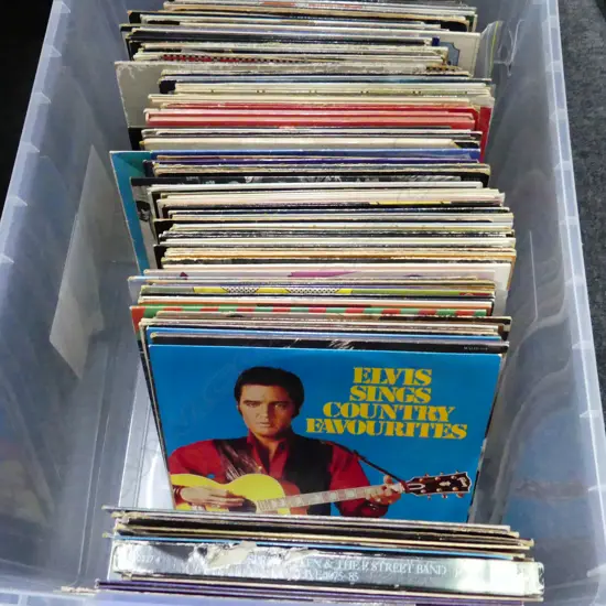 BOX LOT RECORD COLLECTION; ELVIS, BEATLES, BOWIE, TOM PETTY