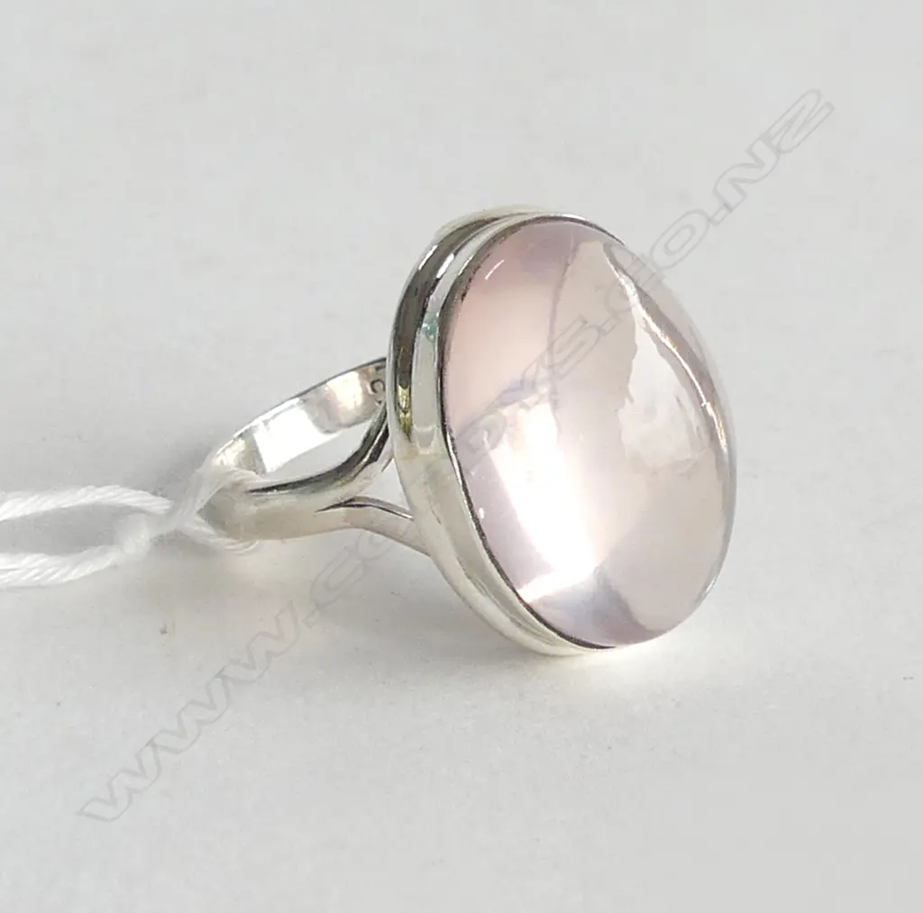 SILVER SET ROSE QUARZT RING SIZE R Image 1++