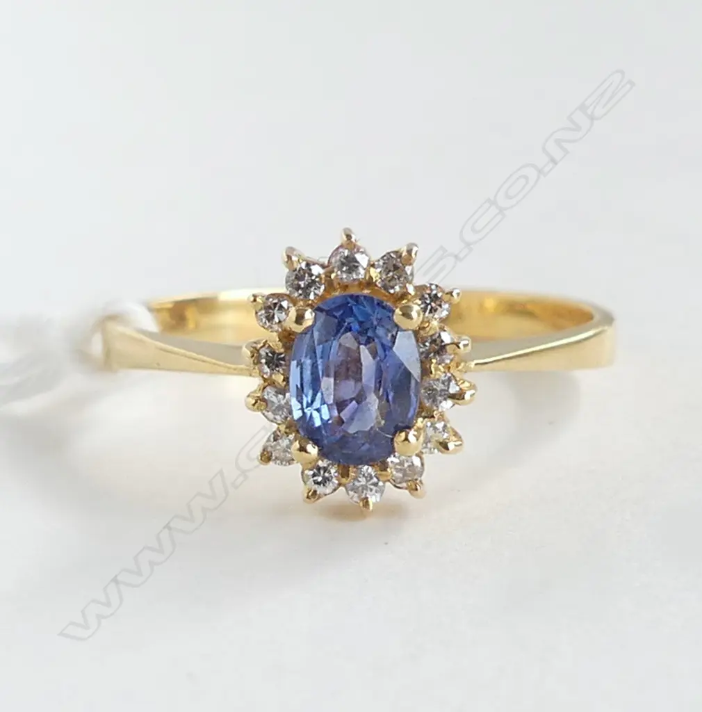 850 GOLD CEYLONESE SAPPHIRE & DIAMOND RING 3.2gms SIZE T Image 1++