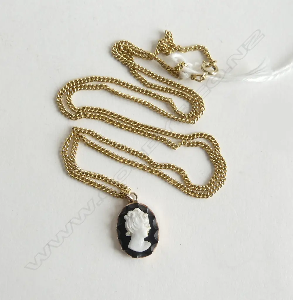 9ct ROSE GOLD FRAMED CAMEO PENDANT on plated chain Image 1++