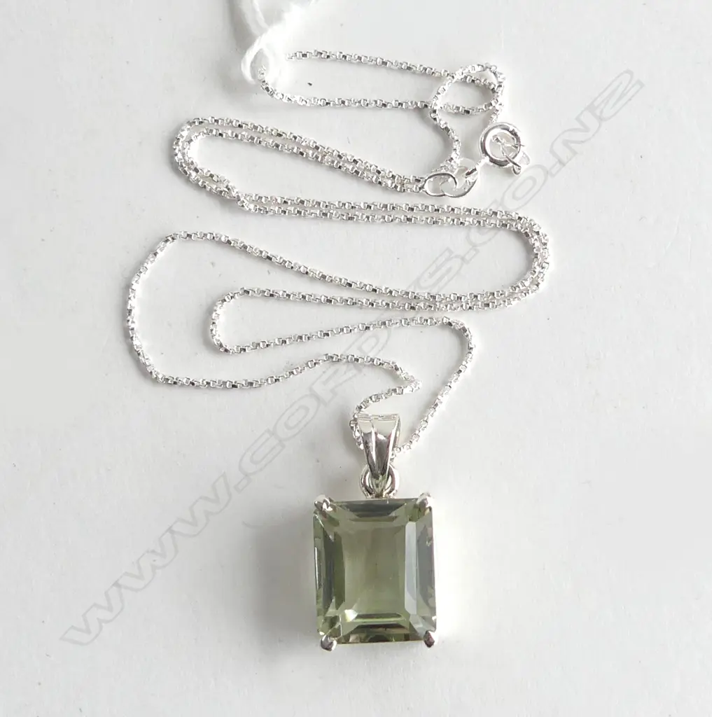 SILVER SET GRN AMETHYST PENDANT & SILVER CHAIN Image 1++