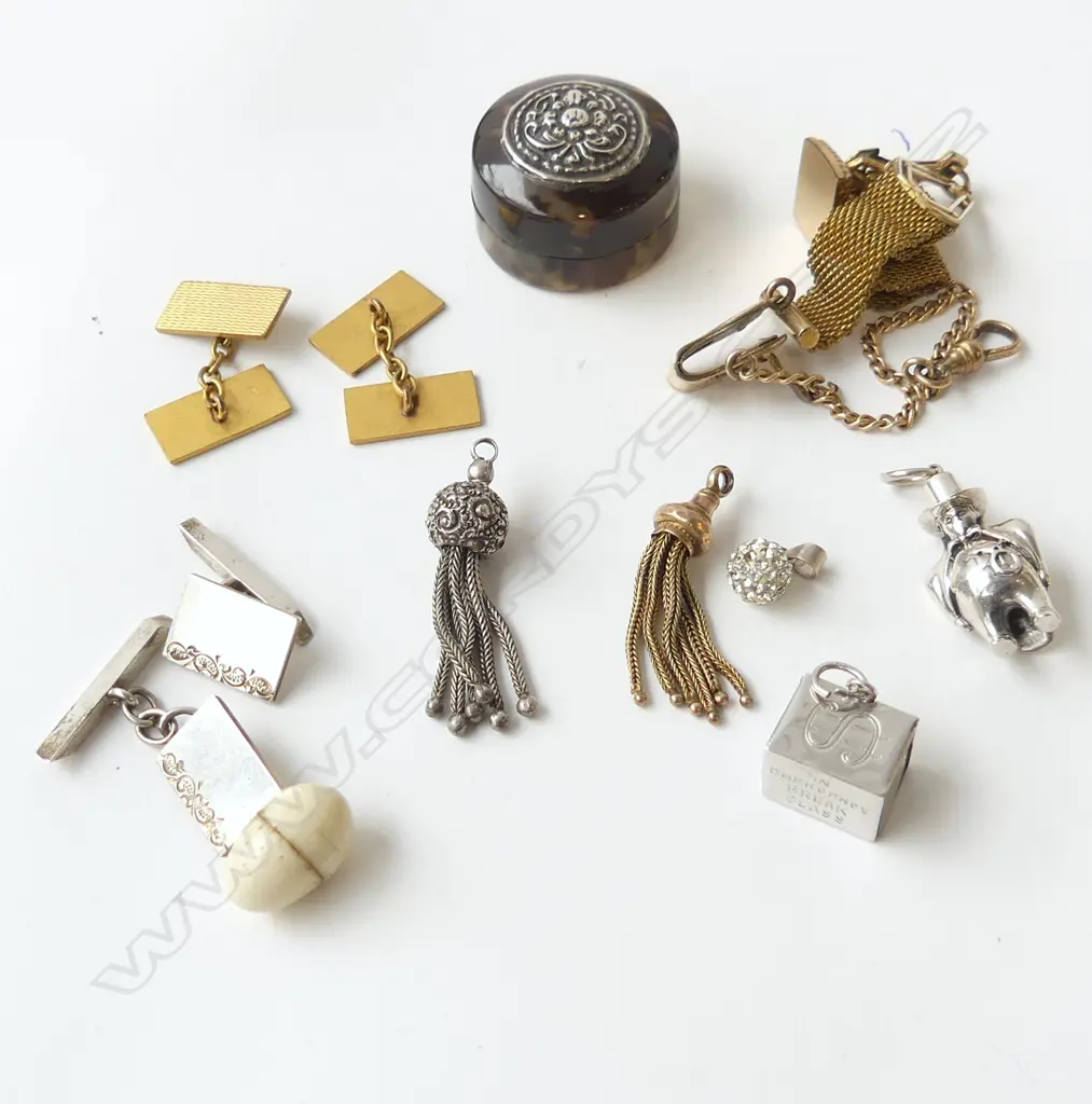 ASST. ITEMS: stg SILVER CUFFLINKS. stg PENDANT gold plate fob seal ETC Image 1++
