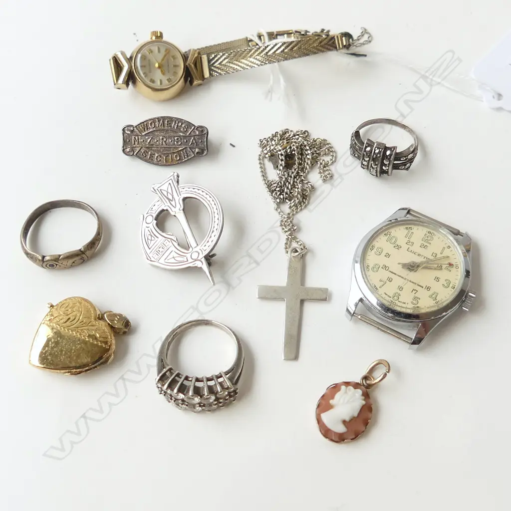 ASST.JEWELLERY SILVER + SILVER GILT + WATCHES + RINGS ETC Image 1++