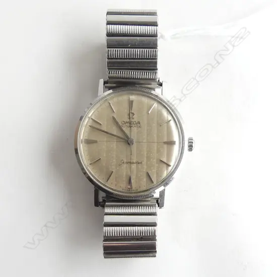 VINTAGE OMEGA SEAMASTER GENT'S STAINLES WRISTWATCH automatic. running. Uncommon banded dial 'Geneva stripe'