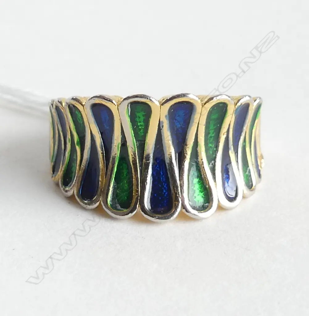 vintage GOLD PLATE & ENAMEL RING size O approx Image 1++