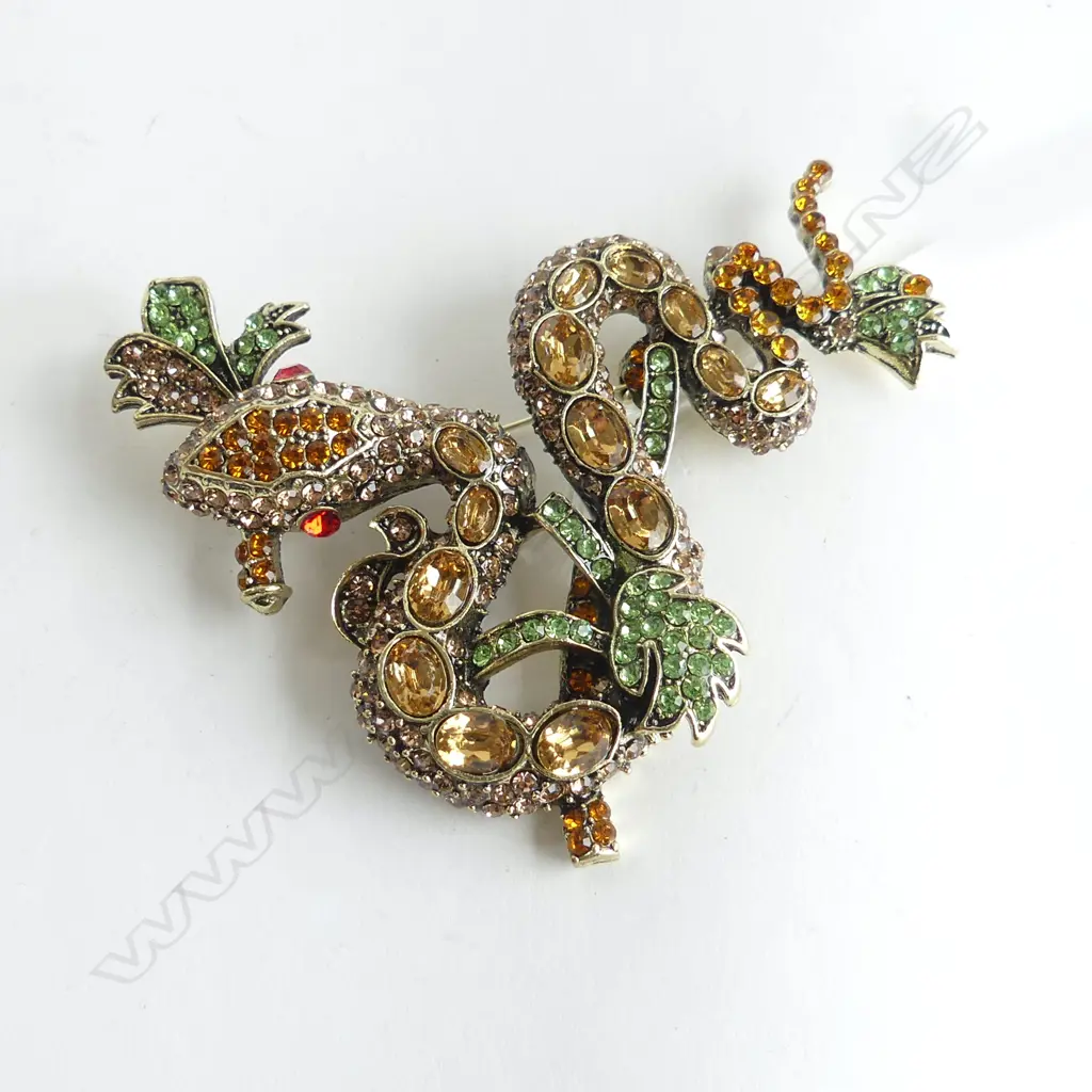MODERN COSTUME LG SIZE DIAMANTE ENCRUSTED SERPENT BROOCH Image 1++