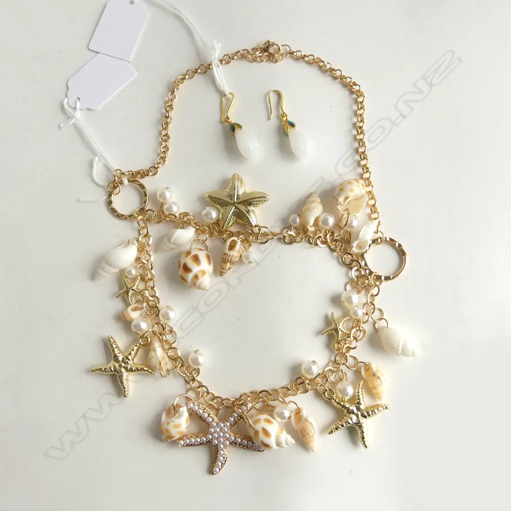 MODERN COSTUME SHELL NECKLACE & PAIR DROP EARRINGS Image 1++