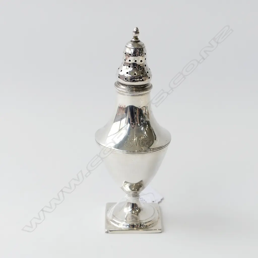 GEORGIAN STG SILVER SUGAR CASTOR SOME DENTS LONDON 1818, INITIALS, H.175MM Image 1++