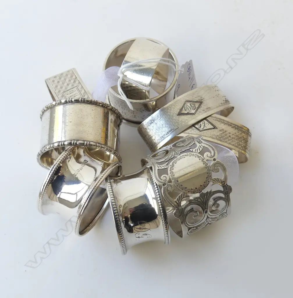 9 ASST. STG SILVER NAPKING RINGS, 196gms Image 1++