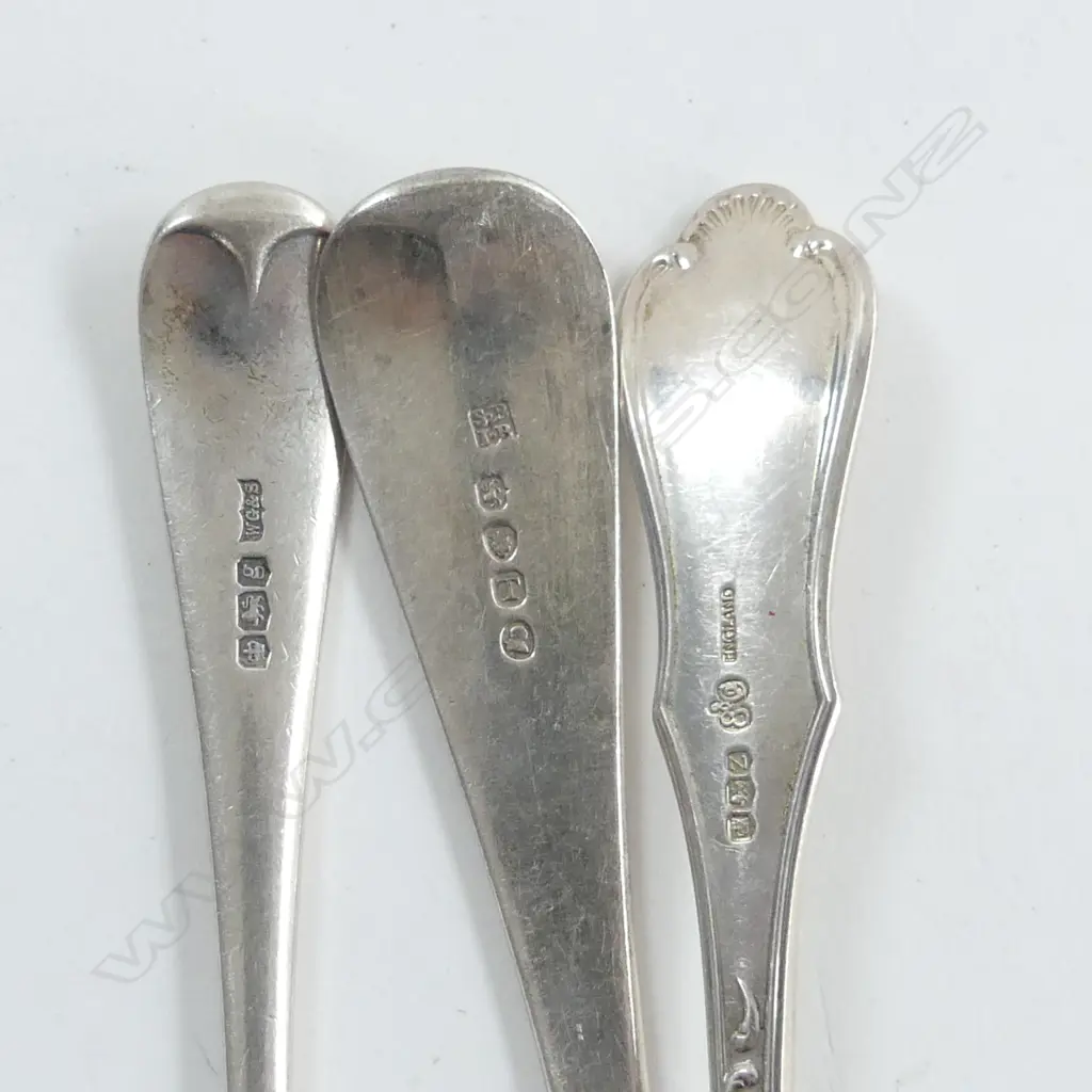 3 SILVER TABLE SPOONS: London 1814. Sheffield 1924 & 1967. 194gms. 1 small fault Image 1++
