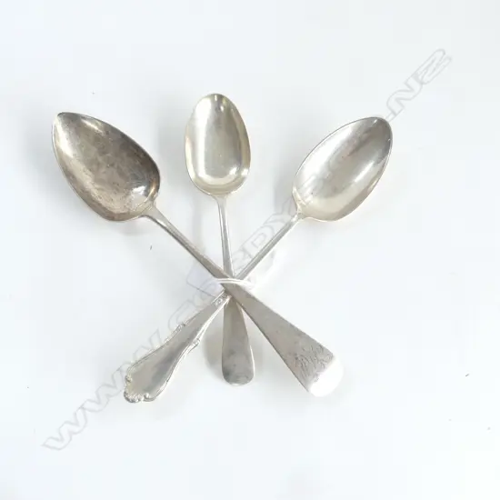 3 SILVER TABLE SPOONS: London 1814. Sheffield 1924 & 1967. 194gms. 1 small fault
