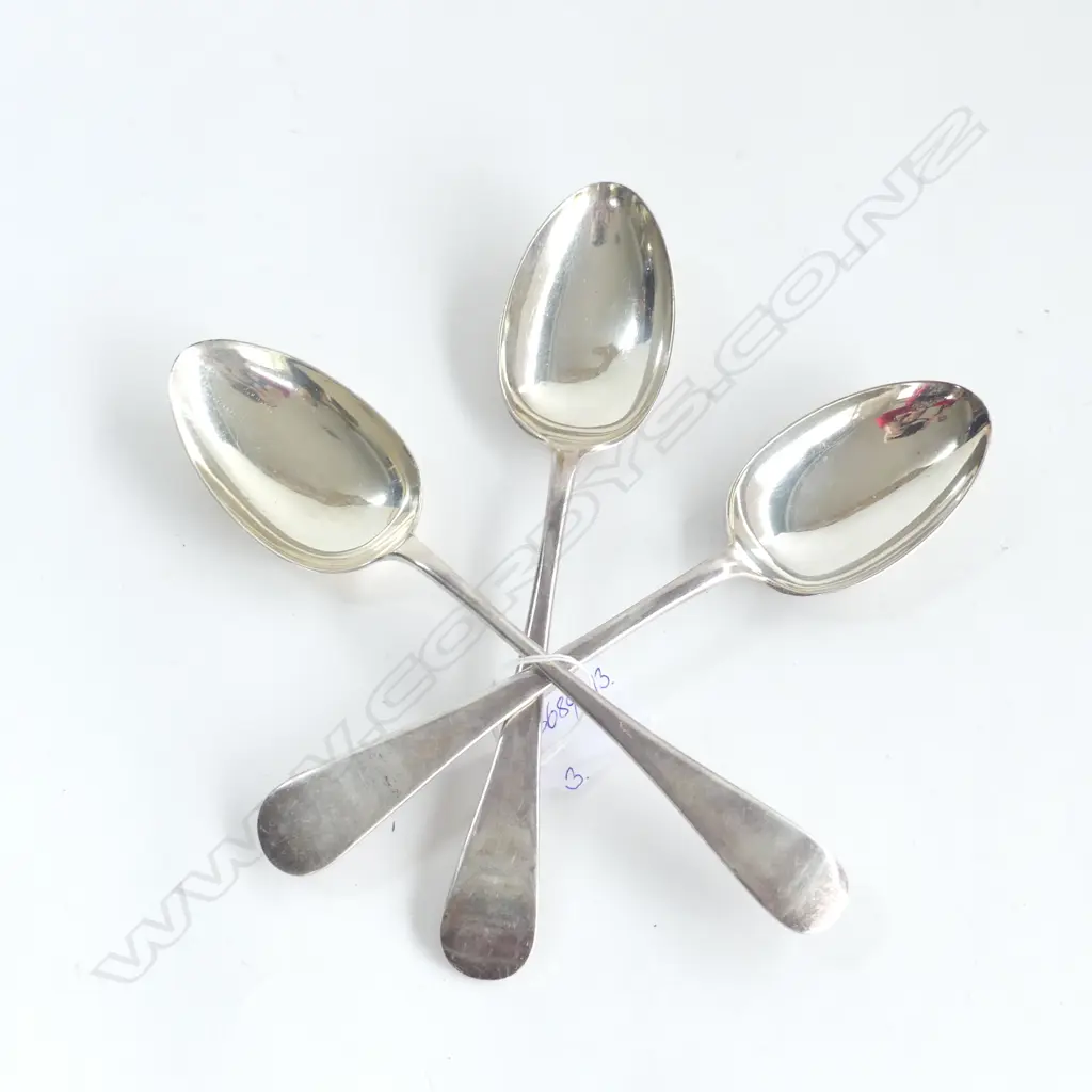Three early 20thC silver tablespoons, includes two Birmingham 1920 and one 1928, all by Deykin & Harrison. Weight 309gms Image 1++