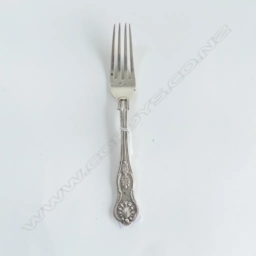 An early Victorian period crested double struck King's pattern silver table fork. London 1844 by Samuel Hayne & Dudley C Image 1++