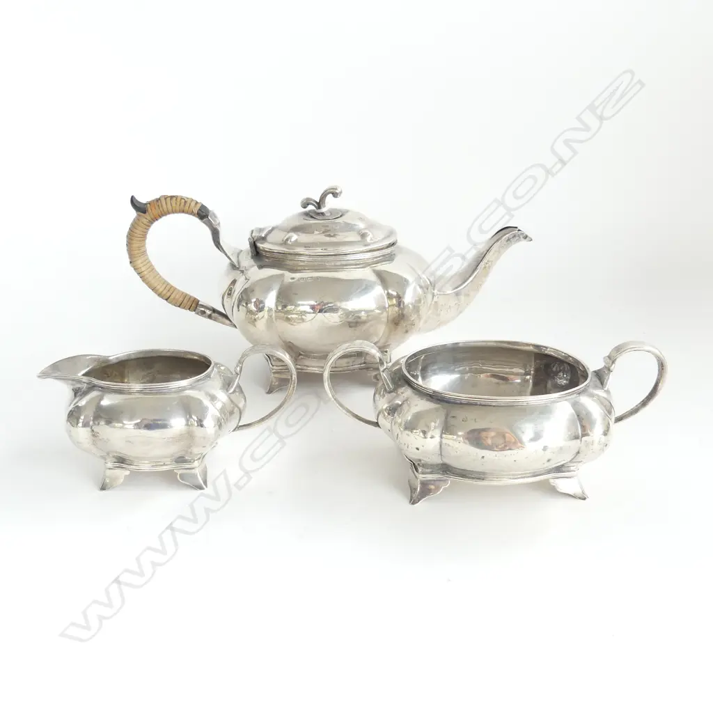 3 PCE STG SILVER TEA SET, ( SOME FAULTS) B'HAM 1912 628gms Image 1++