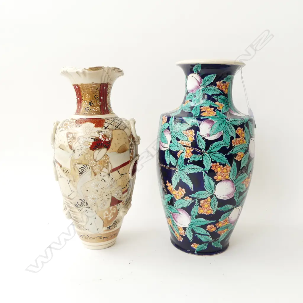 2 JAPANESE VASES (SATSUMA w. REPAIR) H.310mm Image 1++