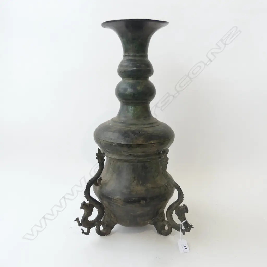 ORIENTAL BRONZE VASE w. 3 DRAGONS H.540mm Image 1++
