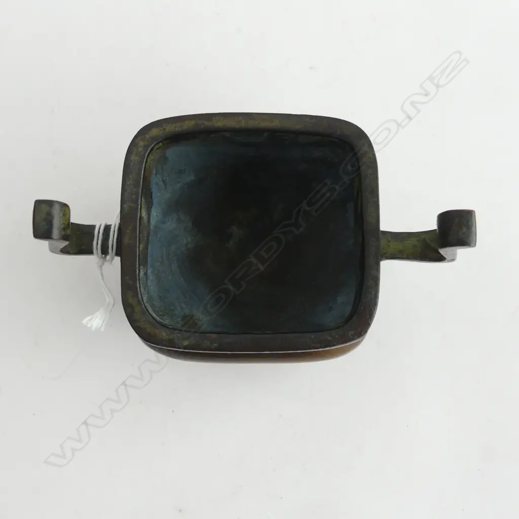 4 ORIENTAL METAL PCES; INCENCE BURNER W.115mm, CONTAINER 80x80mm, TURTLE, FIGURE H.35mm Image 1++