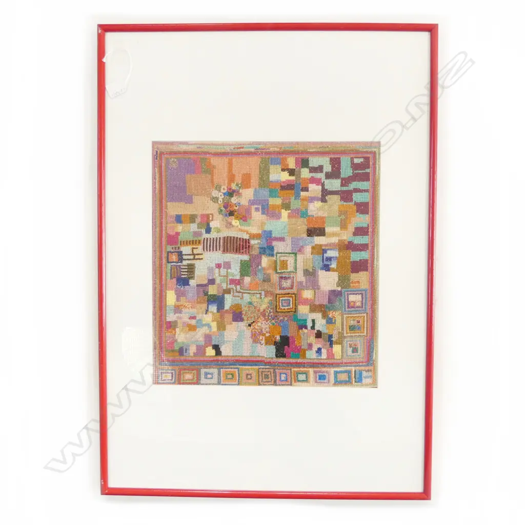 FRAMED NEEDLEWORK, ABSTRACT SQUARES, 400x435mm Image 1++