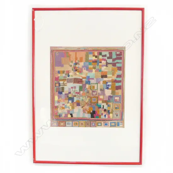 FRAMED NEEDLEWORK, ABSTRACT SQUARES, 400x435mm