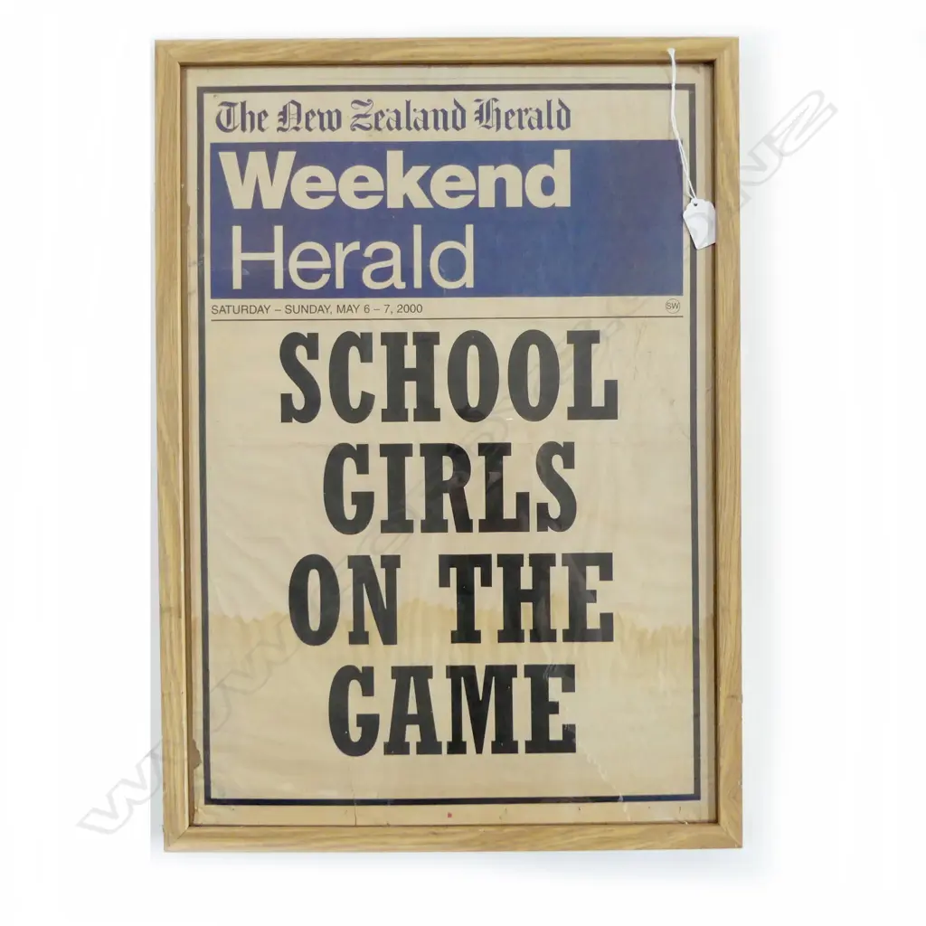 FRAMED NZ HERALD COVER 'SCHOOL GIRLS ON THE GAME' 580x400mm Image 1++
